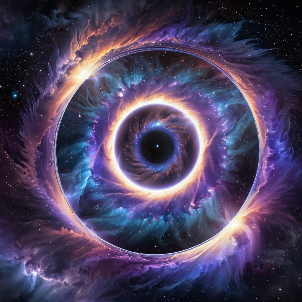 A stunning visualization of the Helix Nebula, swirling vivid colors in deep blues, purples, and luminous whites, representing the vastness of space interwoven with digital cloud elements and data streams flowing into a modern business hub. Imagine a futuristic city skyline juxtaposed against the nebula, symbolizing the synergy of technology and astronomy in business transformation. super-realistic. vibrant colors. 3D.